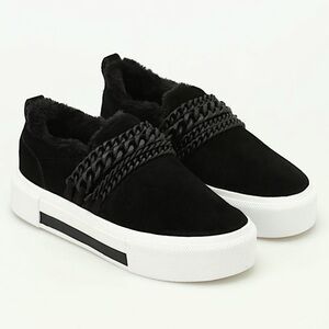 KENDALL & KYLIE Tory slip on platform sneakers with chains Black suede women 10